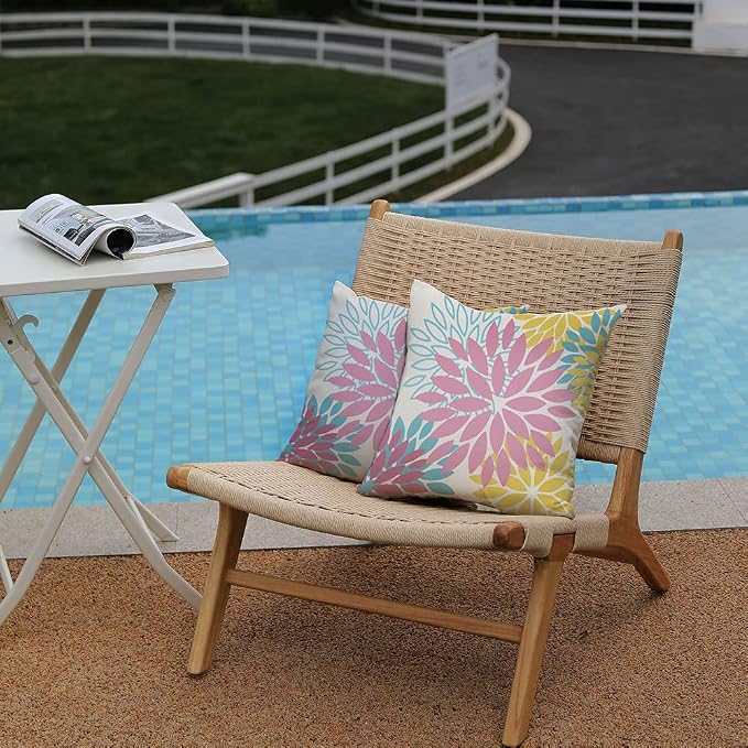 DFXSZ Outdoor Waterproof Pillow Covers 16x16 Set of 2 Pink Yellow Flower | Spring Summer Waterproof Flower Throw Pillowcases（No Inserts）Decor for Valentines Patio Funiture Garden Polyester Covers