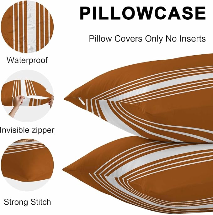 Burnt Orange White Stripe Outdoor Pillow Covers 18x18 Inch Throw Pillow Covers Set of 2 Waterproof Decorative Pillow Cases Modern Rustic Vertical Striped Cushion Covers for Patio Furniture Garden