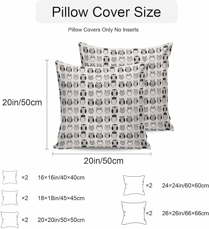 Cartoon Owls Outdoor Pillow Covers 16x16 Inch Throw Pillow Covers Set of 2 Waterproof Decorative Pillow Cases Modern Abstract Cute Birds Cushion Covers for Patio Furniture Garden Couch Sofa