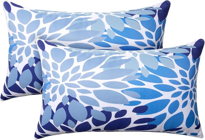 12x20 Waterproof Outdoor Pillows, Set of 2 Outdoor Lumbar Pillows | Patio Furniture Pillows, Decorative Throw Pillows, Waterproof & Fade Resistant, Removable & Washable, Dark Blue