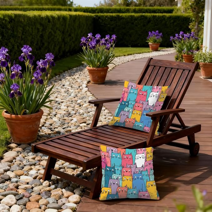 18x18 Inch Outdoor Pillow Covers Set of 2 Waterproof Throw Pillow Covers Decorative Couch Cushion Covers Colorful Cats Pattern Square Pillowcases Protectors for Patio Garden Sofa