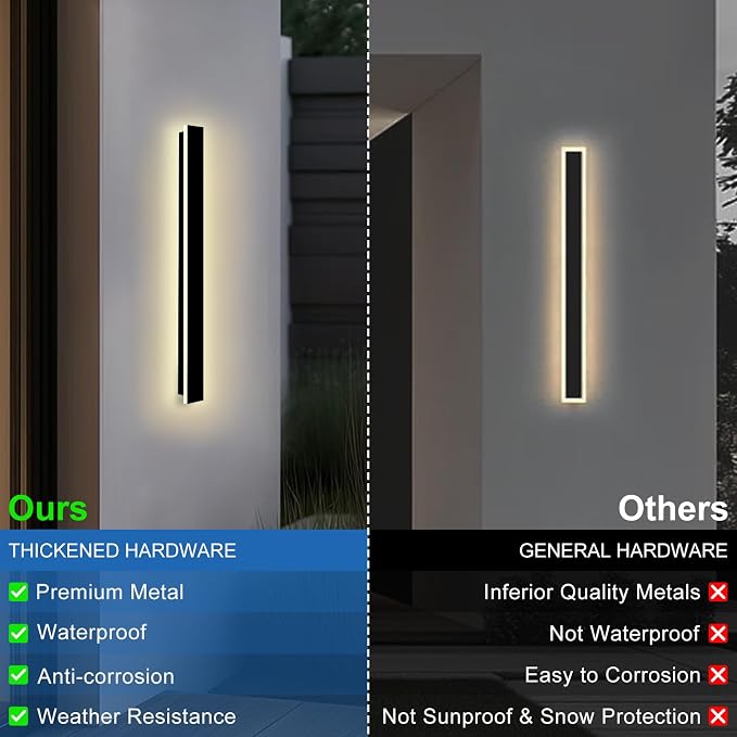 Modern Outdoor Wall Lights 2 Pack 47Inch LED Outdoor Sconce Lights | 3000K Long Outdoor Wall Mount Lights Linear Exterior Light Fixture IP65 Waterproof Black Outside Wall Lights for House Garage