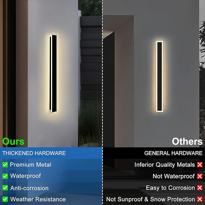 Modern Outdoor Wall Light, 39.4 Inch Linear Outdoor Sconce Lights | Long Outdoor Light Fixtures Wall Mount 3000K LED Exterior Sconce IP65 Waterproof Black Outside Porch Lights for House Garage