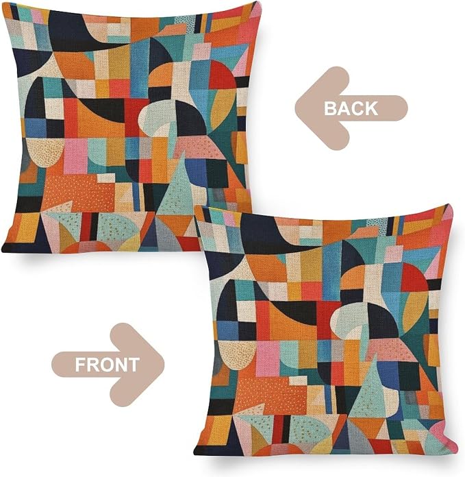 Pillowcase Colorful Fun Aesthetic Mid Century Modern Gomestry Decorative Pillow Cover Summer Orange Rust Colorful Multicolor Cooling Pillowcase 20"x20" Cushion Case for Sofa Couch