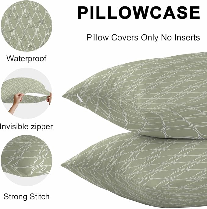 Sage Green Stripes Outdoor Pillow Covers 24x24 Inch Throw Pillow Covers Set of 2 Waterproof Decorative Pillow Cases Simple Geometric Modern Monochrome Cushion Covers for Patio Furniture Garden Couch