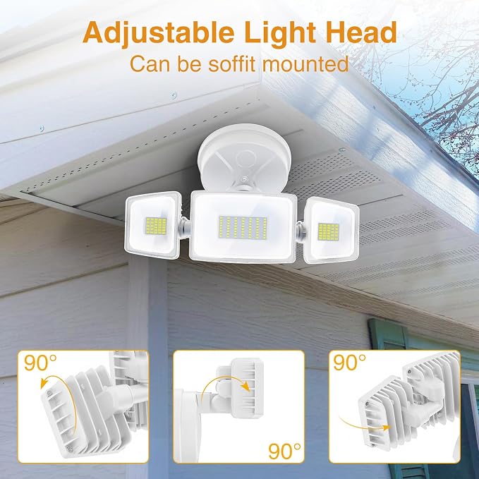 Onforu 2 Pack 75W Flood Lights Outdoor, 7000LM LED Flood Lighting Outdoor Switch Controlled, IP65 Waterproof Exterior Floodlight Fixture with 3 Adjustable Heads, 6500K Security Light for Garage Yard