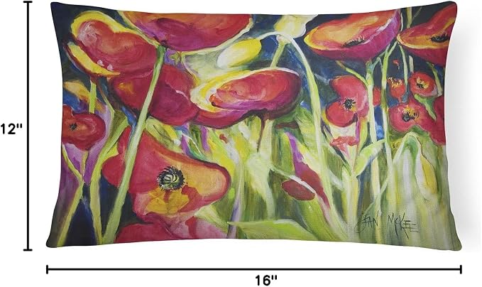 Caroline's Treasures JMK1121PW1216 Red Poppies Canvas Fabric Decorative Pillow Machine Washable, Indoor Outdoor Decorative Pillow for Couch, Bed or Patio, 12HX16W