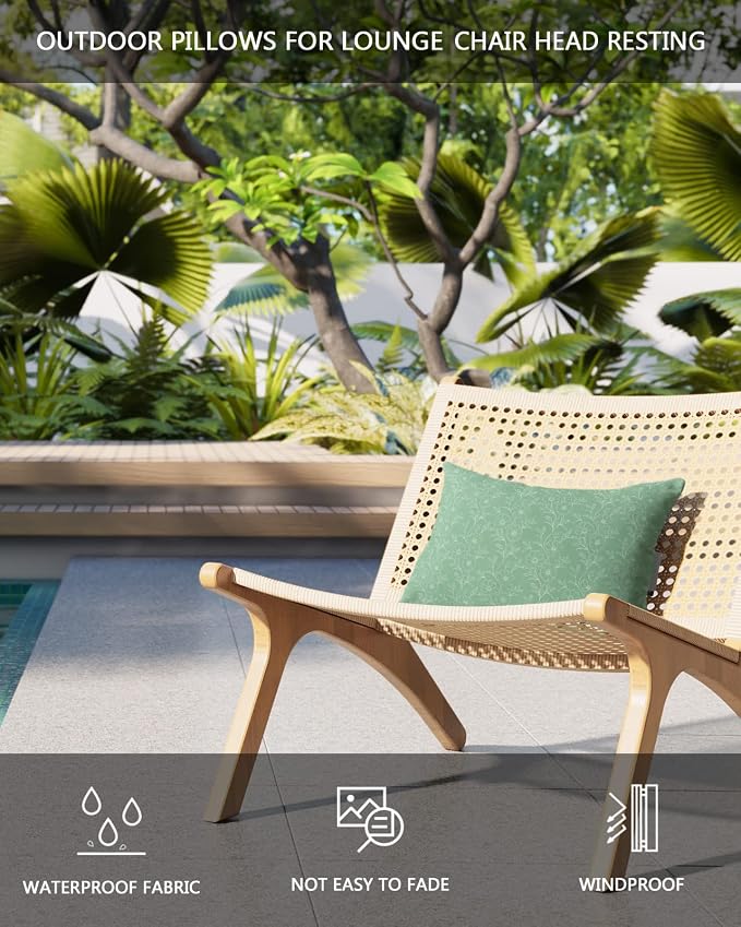 Outdoor Pillows Covers with Inserts Spring Summer Flowers Lines White Lines On Green Waterproof Pillow with Adjustable Strap Throw Pillows for Patio Furniture Recliner Lounge Chair, 12x20 inch, 1PCS