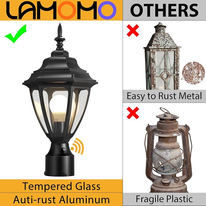 Lamomo Updated Large Size Dusk to Dawn Outdoor Post Lights, Waterproof Aluminum Lamp Post Light Fixture, Lamp Posts Outdoor Lighting Pole Lantern for Yard Patio Pathway Garden