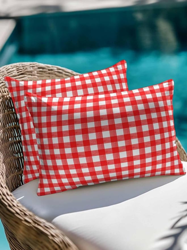 Outdoor Waterproof Throw Pillows Country Red Buffalo Plaid Patio Pillows,Decorative Pillow Covers with Insert,Pillow Cushion Case for Garden Couch Sofa Classic Gingham Check
