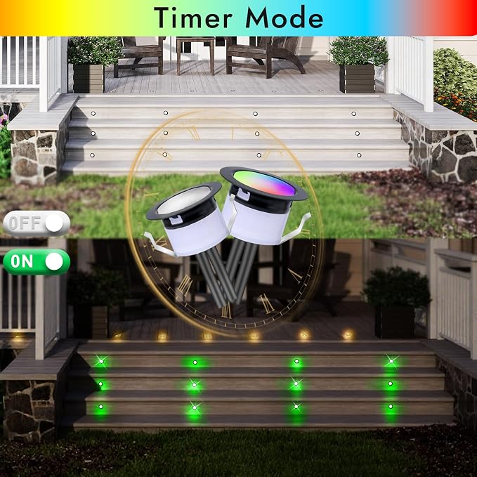 LED Deck Lights Kit, 10pcs Φ1.22 WiFi Smart Phone Control Low Voltage Recessed RGBW Deck Lighting Waterproof Outdoor Yard Path Stair Decor, Black