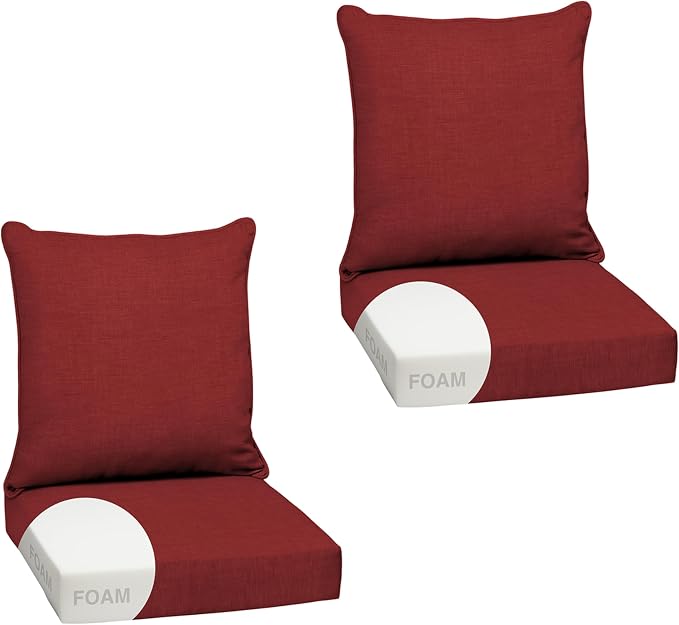 Arden Outdoor Deep Seat Cushion Set, Foam, 2-Pack, 24x24, Ruby Red | Sofa, Couch, Conversation Set, Premium High-Density Foam, Never Flattens, Mold and Mildew Resistant