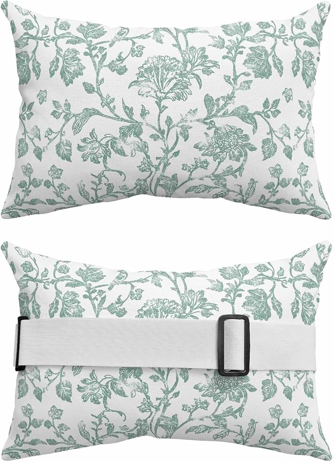 Pack of 2 Outdoor Lumbar Pillow Covers 12x20 Inch, Spring Flower Waterproof Throw Pillow Covers Set, Vintage Farmhouse Turquoise Boho Leaf Indoor&Outdoor Decorative Cushion Cases for Patio Porch Beach