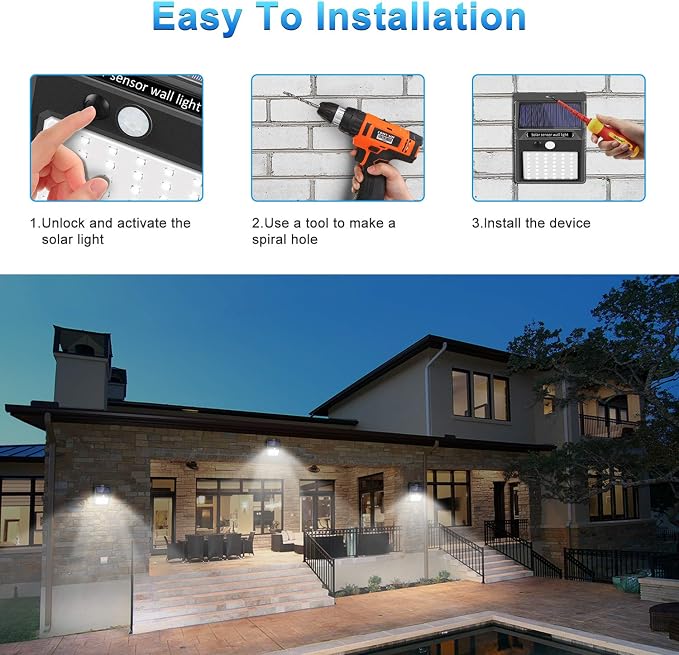 Solar Lights Outdoor [10 Pack /3 Working Mode], Solar Security Lights Solar Motion Sensor Lights Wireless IP 65 Waterproof Outdoor Lights for Garden Fence Patio Garage (42LED)