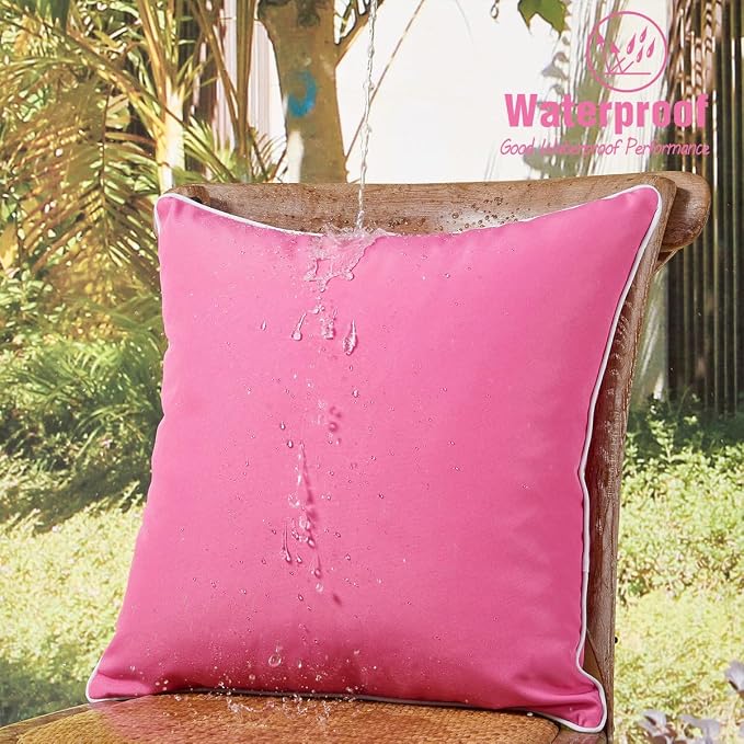 JOJOGOGO Hot Pink Outdoor Throw Pillow Covers 18x18 Waterproof Set of 2, Cute Pink Decorative Pillows for Couch, 18 x 18 Patio Furniture Pillows Outdoor Waterproof & Sunproof (Long Lasting Color)