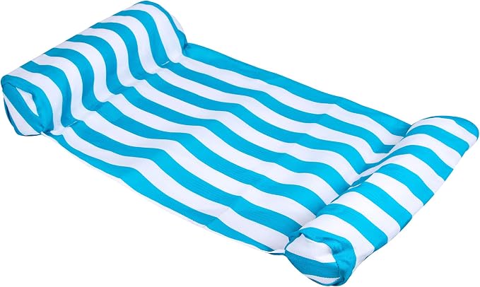 Swimline Premium 46 x 24 Inch Swimming Pool Floating Water Hammock Lounge Chair with Inflatable Head and Footrests, Blue and White (3 Pack)