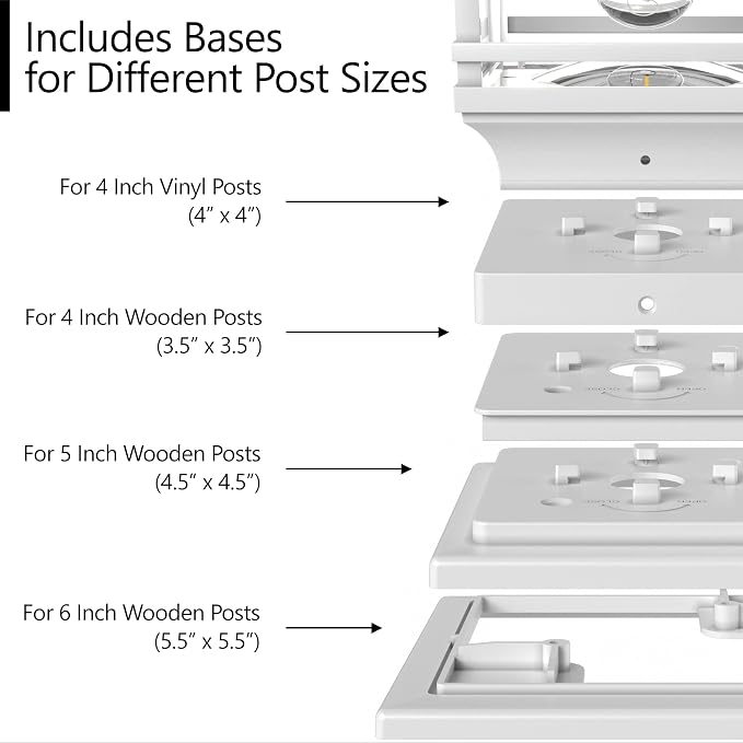 Davinci Edison Solar Outdoor Post Cap Lights, 4x4 5x5 6x6, Metal&Glass, 1PK | Pearl White, fence/deck/garden/patio posts, diecast aluminum & glass, bright 30lm warm white LED, auto-on, 8h, cordless, IP44