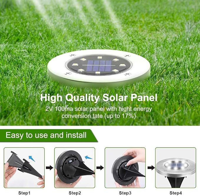 ZGWJ 8 Pack Solar Ground Lights,8 LED Upgraded Outdoor Garden Lights Landscape Lighting for Lawn Pathway Yard Deck Patio Walkway White