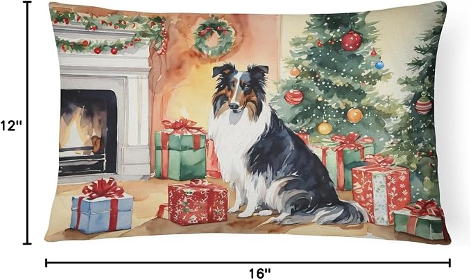 Caroline's Treasures DAC2636PW1216 Collie Cozy Christmas Throw Pillow Machine Washable, Indoor Outdoor Decorative Pillow for Couch, Bed or Patio, 12HX16W