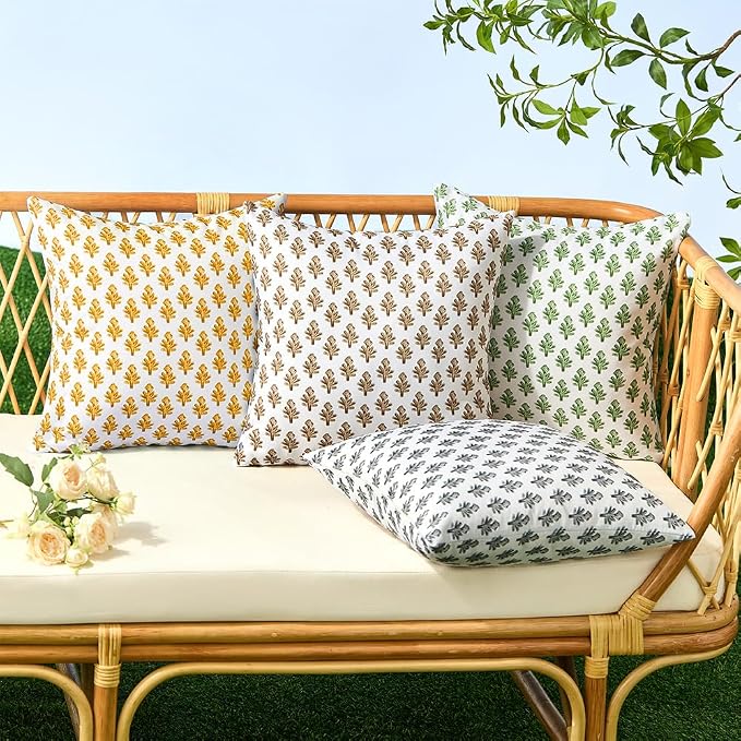 Outdoor Pillow Covers 20x20 Set of 2 Boho Yellow Floral Accent Print Decorative Throw Pillow Cases for Outdoor Waterproof Patio Furniture Garden Porch Sofa Bed Cushion Covers Home Decor JB005-G20