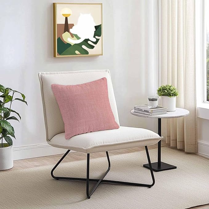 Vandarllin Outdoor Throw Pillows Covers 20x20 inch Set of 2 Waterproof Peach Pink Linen Decorative Zippered Cushion Covers for Patio Furniture, Farmhouse Pure Color Lumbar Pillowcases