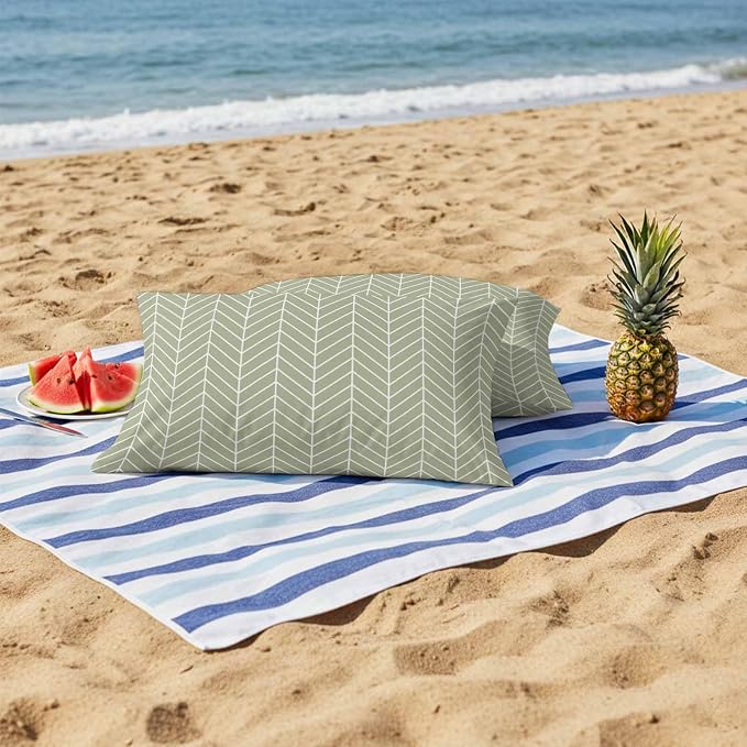 Outdoor Waterproof Throw Pillow Covers Set of 2 Sage Green Chevron Stripes Lumbar Pillowcases 20x12 Inches Modern Geometric Texture Decorative Pillows Cushion Case Patio Pillows for Couch Bed Chair