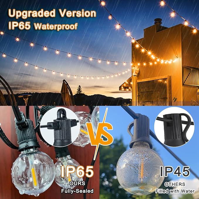 Kawaya G40 Outdoor String Lights 25FT IP65 Waterproof 2700K LED Patio Light | IP65 12 Shatterproof Edison Globe Blubs, 2700K Warm White for Garden Porch Fence Camping Party Backyard Deck Bistro Balcony