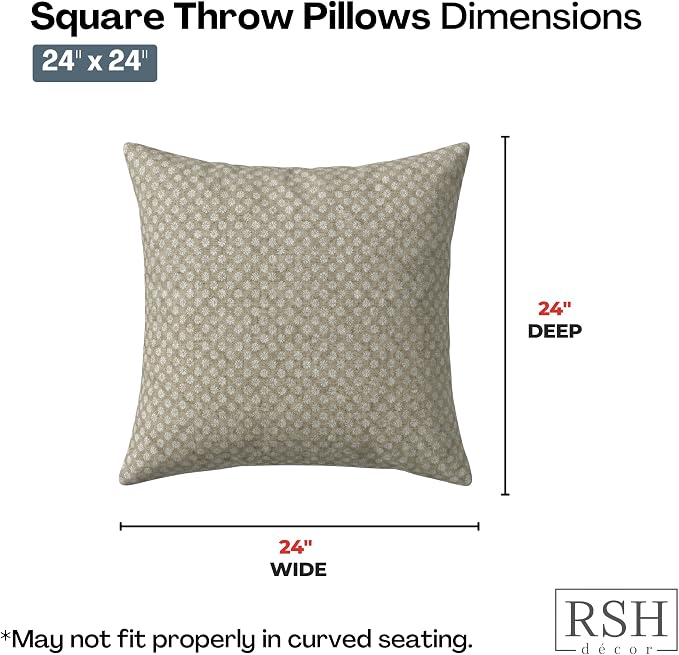 RSH DECOR: Sunbrella Square Throw Pillows Set of 2 | 24" x 24" | Water and Fade-Resistant Performance Fabric | Outdoor Pillow Covers with Down-Alternative Inserts | Made in USA (Molina Mushroom)