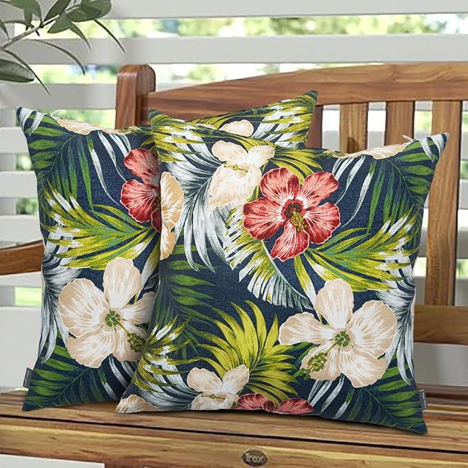 Magpie Fabrcis Pack of 2 Outdoor Waterproof Throw Pillow with Insert 18 x 18 Inch, Christmas Decorative Back Cushion Pad for Garden Patio Tent Balcony Couch Sofa (Midnight Floral)
