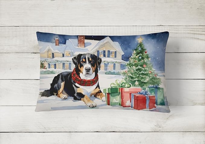 Caroline's Treasures DAC2654PW1216 Entlebucher Mountain Dog Cozy Christmas Throw Pillow Machine Washable, Indoor Outdoor Decorative Pillow for Couch, Bed or Patio, 12HX16W