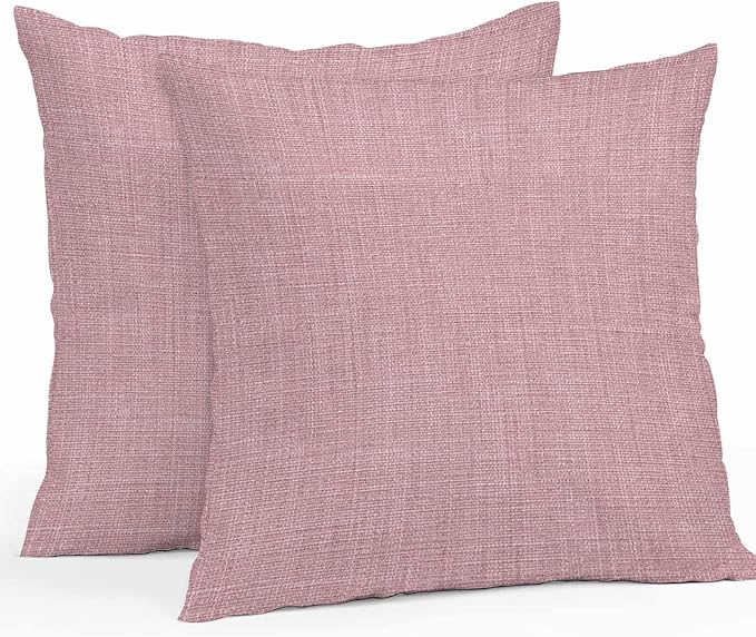 Vandarllin Outdoor Throw Pillows Covers 16x16 inch Set of 2 Waterproof Pink Linen Decorative Zippered Cushion Covers for Patio Furniture, Farmhouse Pure Color Lumbar Pillowcases