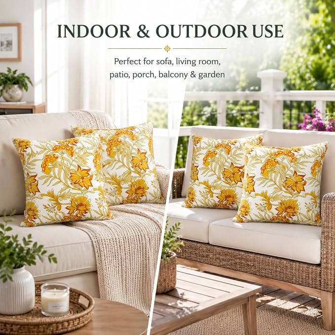 Waterproof Outdoor Throw Pillows with Inserts 18 x 18 Inch | Pack of 2 Decorative Patio Pillows, Square Outdoor Pillows for Patio Furniture Porch Garden Deck Balcony Couch and Sofa