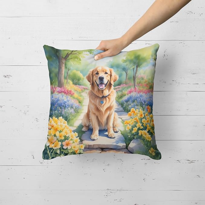Caroline's Treasures Golden Retriever Spring Path Throw Pillow Machine Washable, Indoor Outdoor Decorative Pillow for Couch, Bed or Patio, 18Hx18W