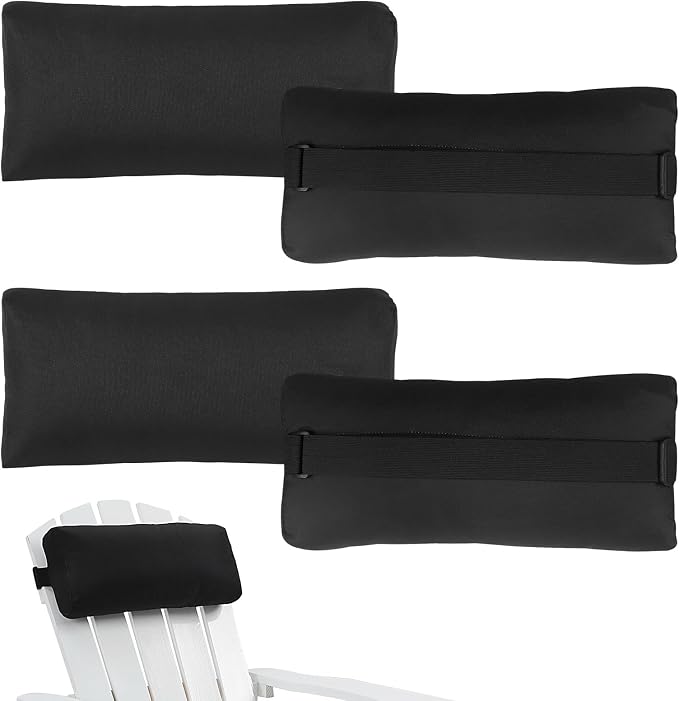 Outdoor Pillow for Chaise Lounge Chair, 4 Pack Chaise Lounge Pillows Water Resistant Head Support Pillow with Adjustable Strap for Patio Garden Pool Beach Chairs, Black