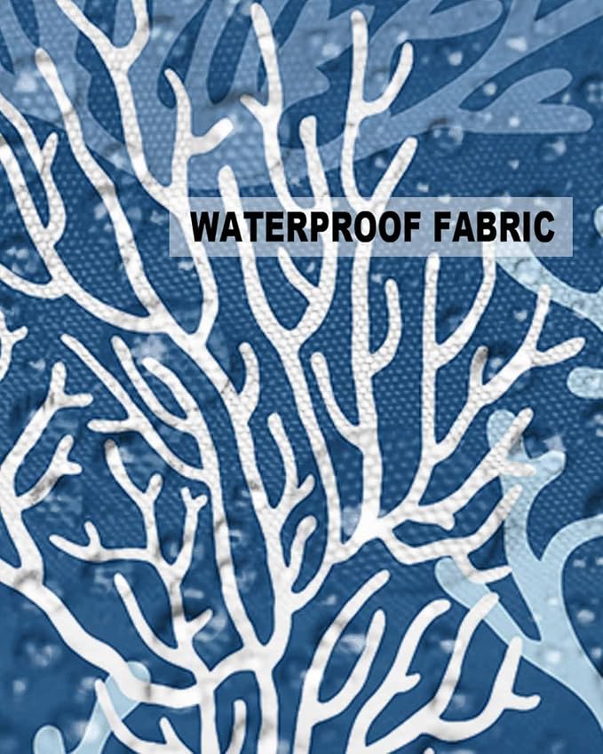 Pack of 2 Outdoor Pillow Covers 16x16 Waterproof Navy Blue Coral Throw Pillow Covers, Decorative Pillowcases Summer Coastal Beach Ocean Cushion Covers for Patio Garden Couch Pillow Case