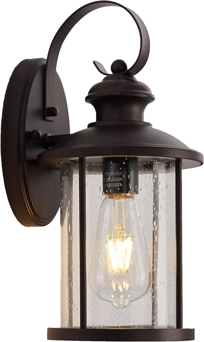 MICSIU 13.75" Oil Rubbed Bronze Rustic Outdoor Wall Light 1 Pack, 100W Max | Farmhouse Outside Front Porch Sconce Wall Mount with Clear Seeded Glass for Front Door, Garage, Patio