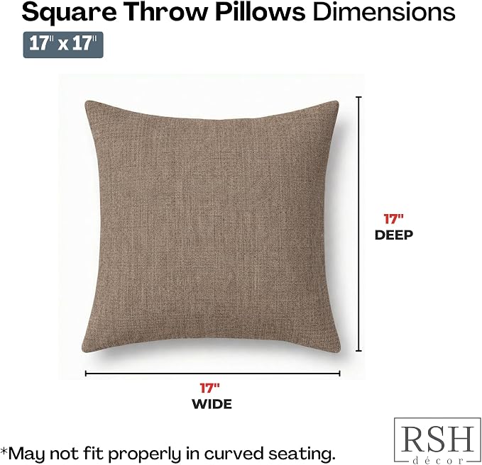 RSH DECOR: Sunbrella Square Throw Pillows Set of 4 | 17" x 17" | Water & Fade-Resistant Performance Fabric | Outdoor Pillow Covers with Down-Alternative Inserts | Made in USA (Spectrum Mushroom Brown)