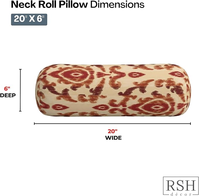 RSH DECOR: Sunbrella Neck Roll Pillows Set of 2 | 20” x 6” | Outdoor Bolster for Patio, Deck, Porch, or Poolside Furniture | Water & Fade-Resistant | Made in USA (Bukhara Russet)
