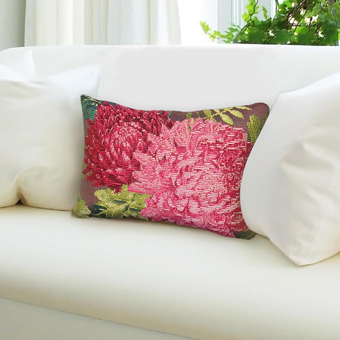 Liora Manne Marina Indoor/Outdoor Power Loomed Easy Care Pillows, 12" x 18", Mums Fuchsia