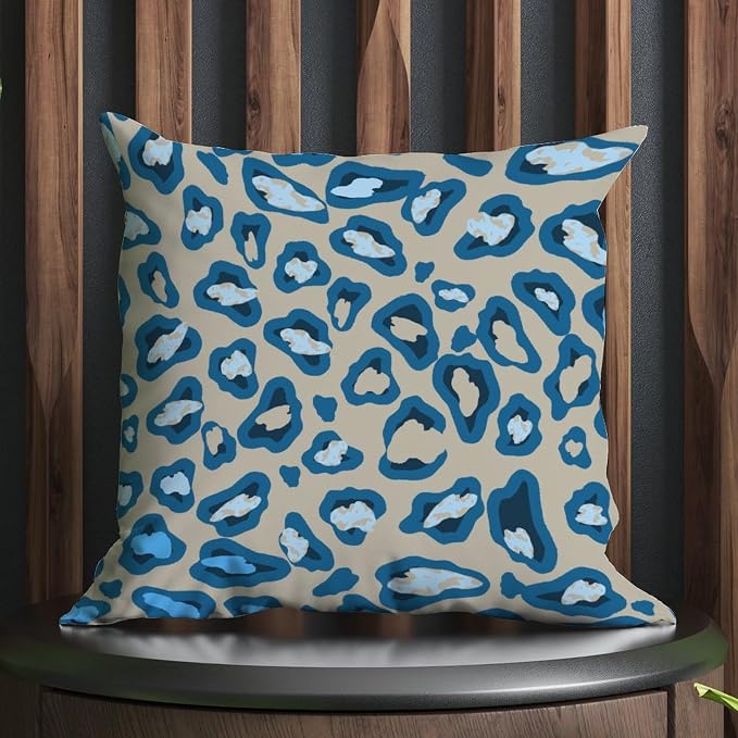 Throw Pillow Covers Chinoiserie Cheetah Print Pillows Classic Blue and Light Brown Pillow Cover Accent Decorative Cushion Cases Home Decor for Patio Couch Sofa Office 24x24 in