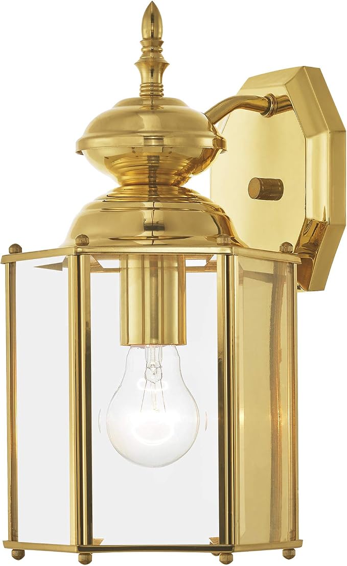 Livex Lighting 2007-02 Outdoor Wall Lantern, Polished Brass | Clear Beveled Glass Shades