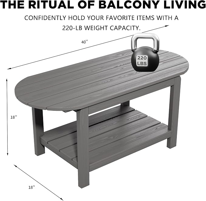 HIPS Outdoor Patio Furniture Coffee Table, All-Weather Outdoor Coffee Table, Modern Rectangle Coffee Table for Balcony, Garden, Straight Leg