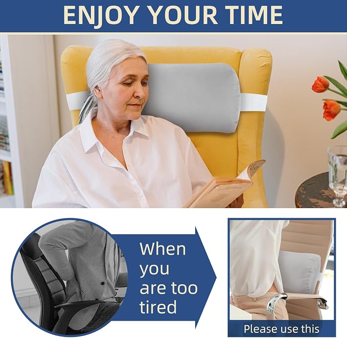 Headrest Pillow for Patio Chaise Lounge, 2 Packs Head Pillow with Elastic Band for Zero Gravity Lounge Chair, Head Neck Rest Pillow Lumbar Pillow, Light Gray