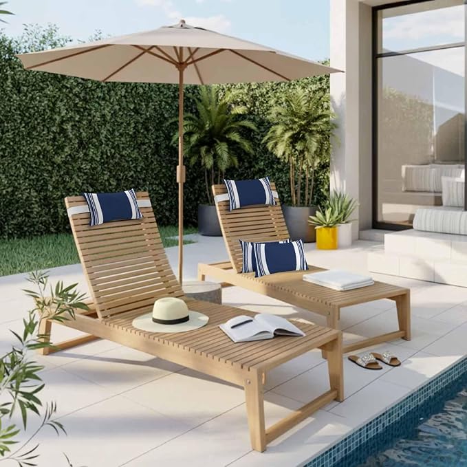 Outdoor Lumbar Pillow Set of 2, Farmhouse Navy Blue Waterproof Beach Headrest Pillow with Inserts, Aesthetic Modern Line Striped Recliner Throw Pillows for Patio Furniture, 11 x 16
