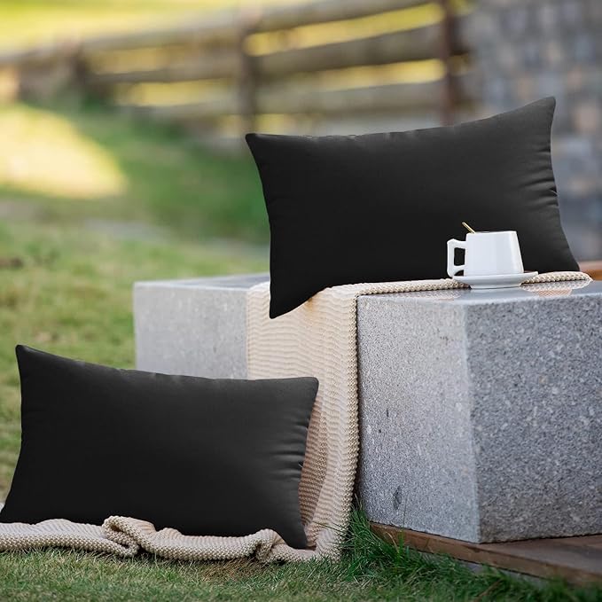 VAKADO 12x20 Lumbar Outdoor Waterproof Black Throw Pillow Covers Set of 2 Decorative Tender Green Outside Patio Furniture Cushion Cases Decor for Garden Bench Porch Couch Tent Sunbrella