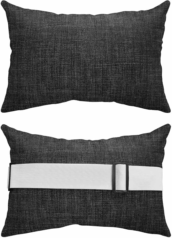 Pack of 2 Outdoor Lumbar Pillow Covers 12x20 Inch, Black Burlap Texture Waterproof Throw Pillow Covers Set, Farmhouse Vintage Black Indoor&Outdoor Decorative Cushion Cases for Patio Porch Beach