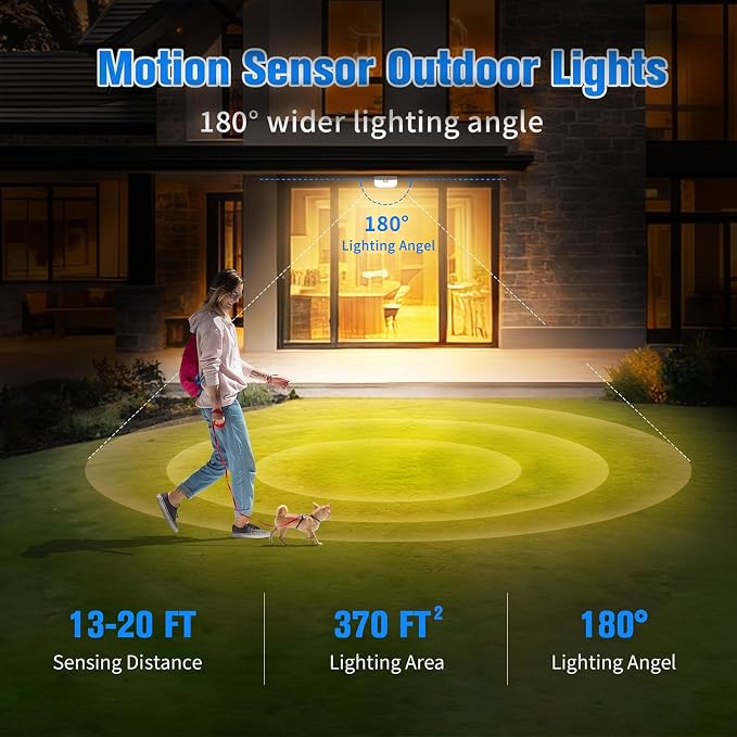 Aootek Solar Lights Outdoor 182 LEDs 2500Lm Warm White Solar Motion Sensor Lights IP65 Waterproof Wide Angle Lamp for Patio Garden Garage Yard Front Door (2-Pack)