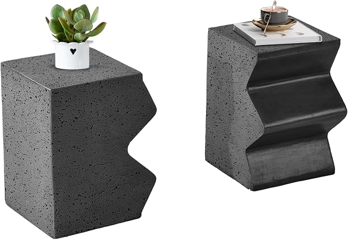 HOMPUS Outdoor Concrete Side Table w Spotted, Set of 2 Patio End Table Modern Vintage MgO, Lightweight Functional Combine Accent Table for Indoor Outdoor Use, Garden, Deck, Poolside, Dark Grey