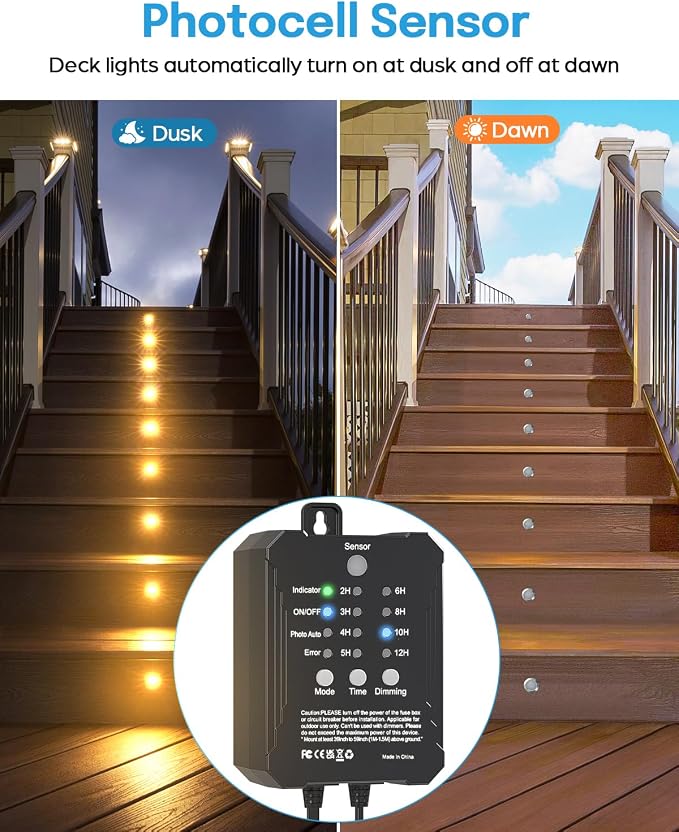 HIBOITEC Low Voltage Deck Lights Recessed Kit with Transformer Dimmable Timer and Photocell Sensor Outdoor LED Deck Lighting IP67 Waterproof 2700K for Stair Step Outdoor Garden Yard 16 Packs