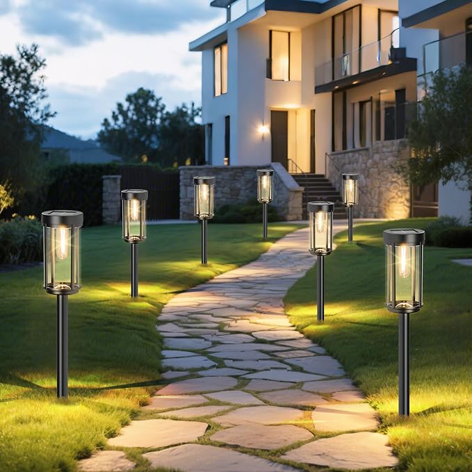 12 Pack Solar Lights Outdoor Waterproof for Garden Walkway Pathway Lawn Yard Decorative Modern Landscape Lighting. (Warm White Light, 12)